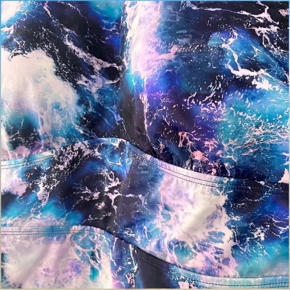 Torrid Blue Ocean Waves Active Wireless Scoop Back One Piece Swimsuit NEW - Picture 13 of 14